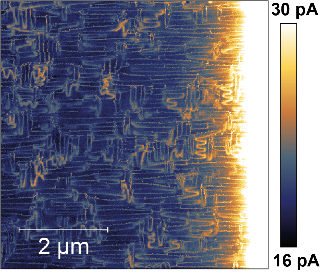 cAFM measurements on a BFO/STO sample with a 55 nm-thick BFO layer, measured with in-plane geometry.